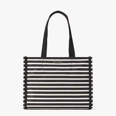 Women's Kate Spade The Little Better Sam Stripe Medium Tote Bags Black / Cream | MB8493706