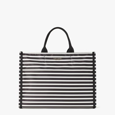 Women's Kate Spade The Little Better Sam Stripe Large Tote Bags Black / Cream | SB5480173