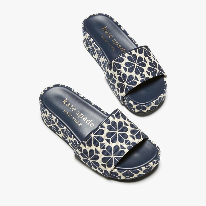 Women's Kate Spade Breeze Spade Flower Jacquard Platform Slides White / Blue | HU2643017