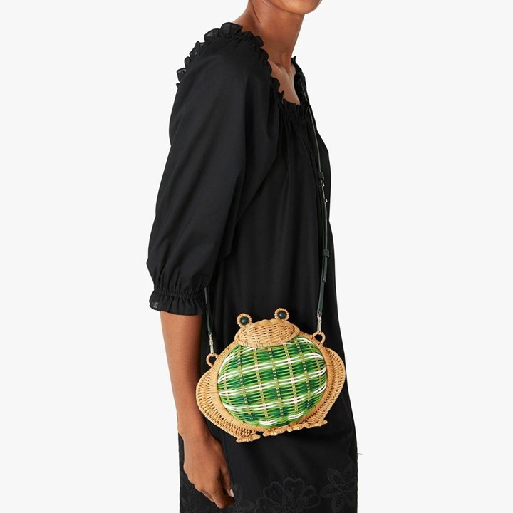 Women's Kate Spade Hoppkins Wicker Frog Crossbody Bags Green Multicolor | ZY3024579