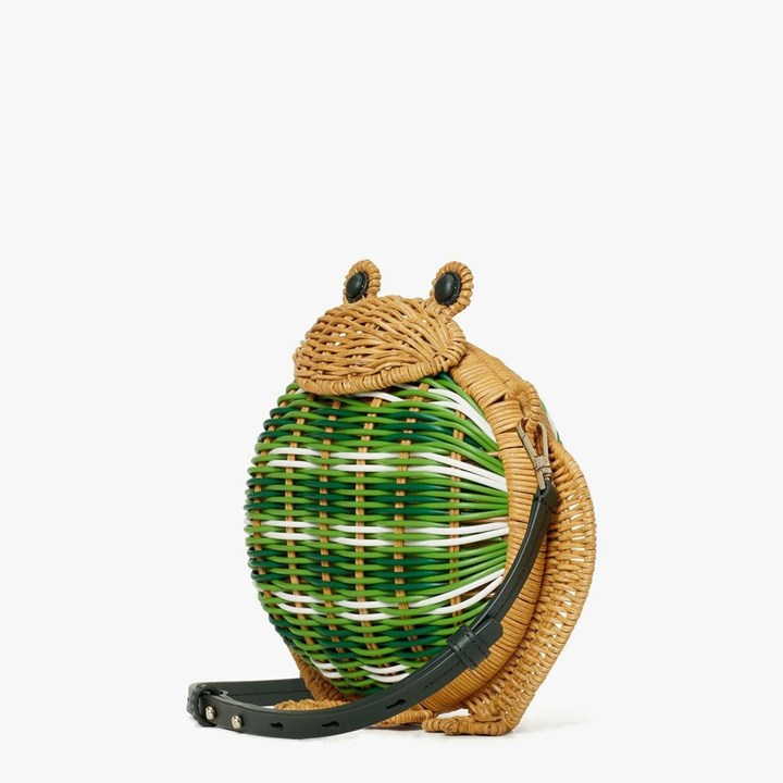 Women's Kate Spade Hoppkins Wicker Frog Crossbody Bags Green Multicolor | ZY3024579