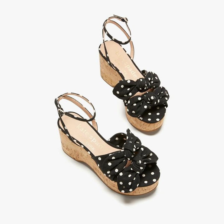 Women's Kate Spade Julep Platform Wedge Sandals Black / Cream | VG1692853