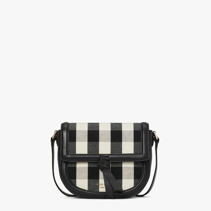 Women\'s Kate Spade Knott Gingham Medium Crossbody Bags Black Multicolor | RF5679381