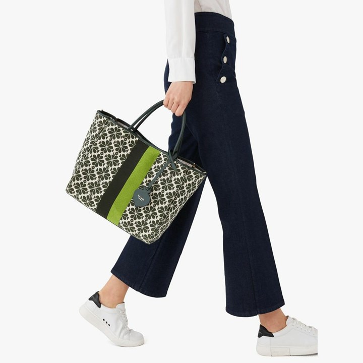 Women's Kate Spade Spade Flower Jacquard Stripe Everything Medium Tote Bags Green Multicolor | UV9130845