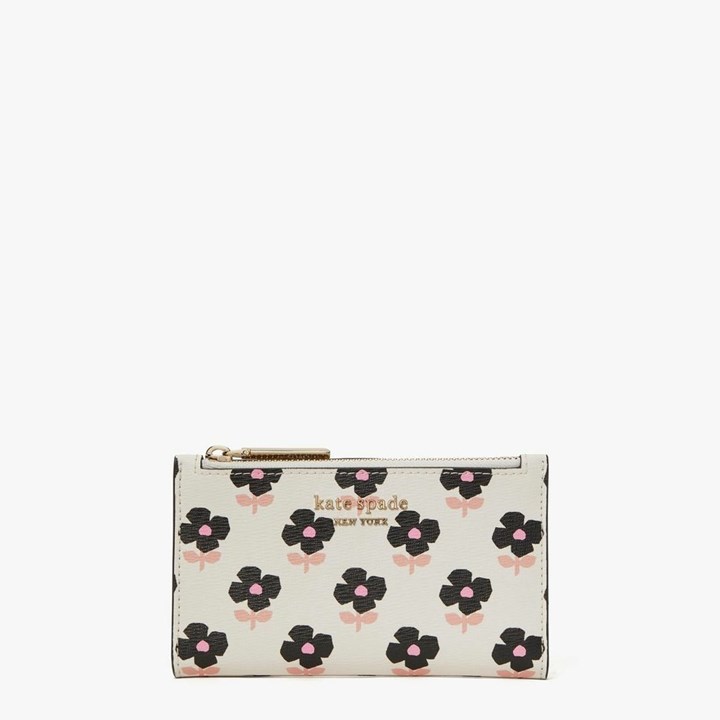 Women\'s Kate Spade Spencer Block Print Floral Small Bifold Wallets Cream | EA1870432