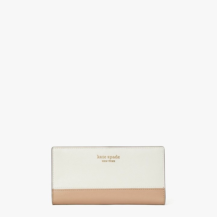 Women\'s Kate Spade Spencer Slim Bifold Wallets White / Brown | GN4168720