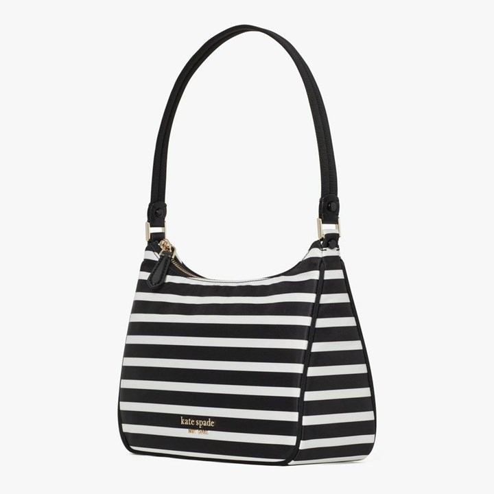 Women's Kate Spade The Little Better Sam Stripe Small Shoulder Bags Black / Cream | HE2379814