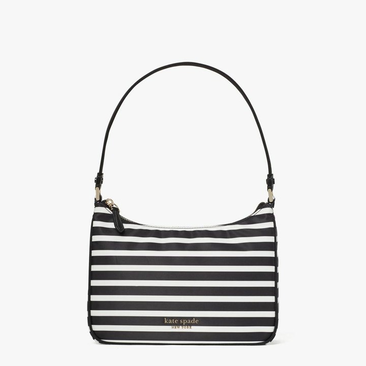 Women\'s Kate Spade The Little Better Sam Stripe Small Shoulder Bags Black / Cream | HE2379814