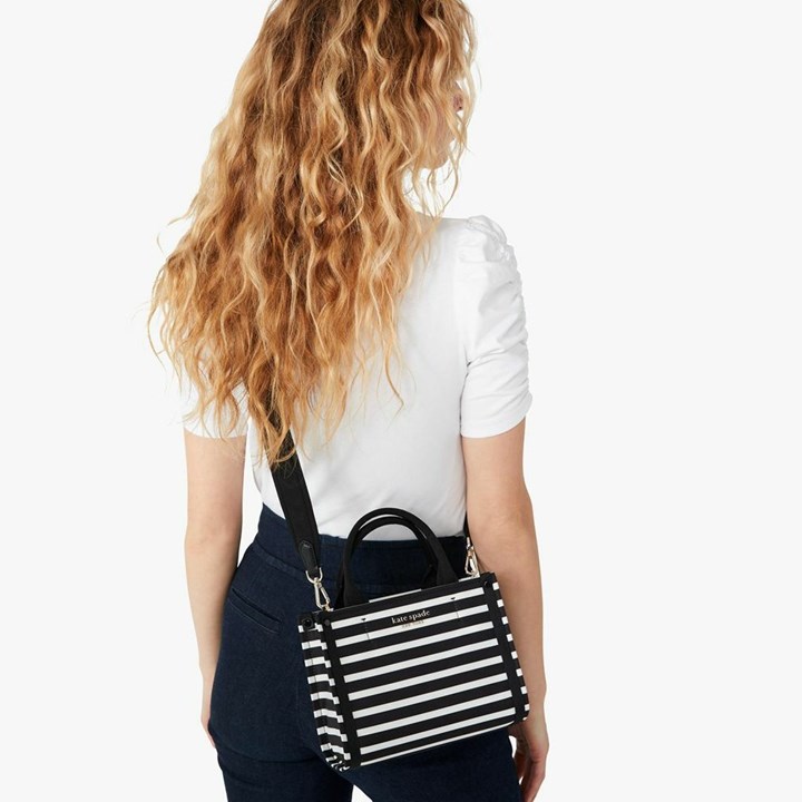 Women's Kate Spade The Little Better Sam Stripe Mini Tote Bags Black / Cream | XD6593401