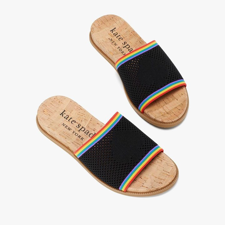 Women's Kate Spade Wren Rainbow Stripe Slides Black Multicolor | IS2856139