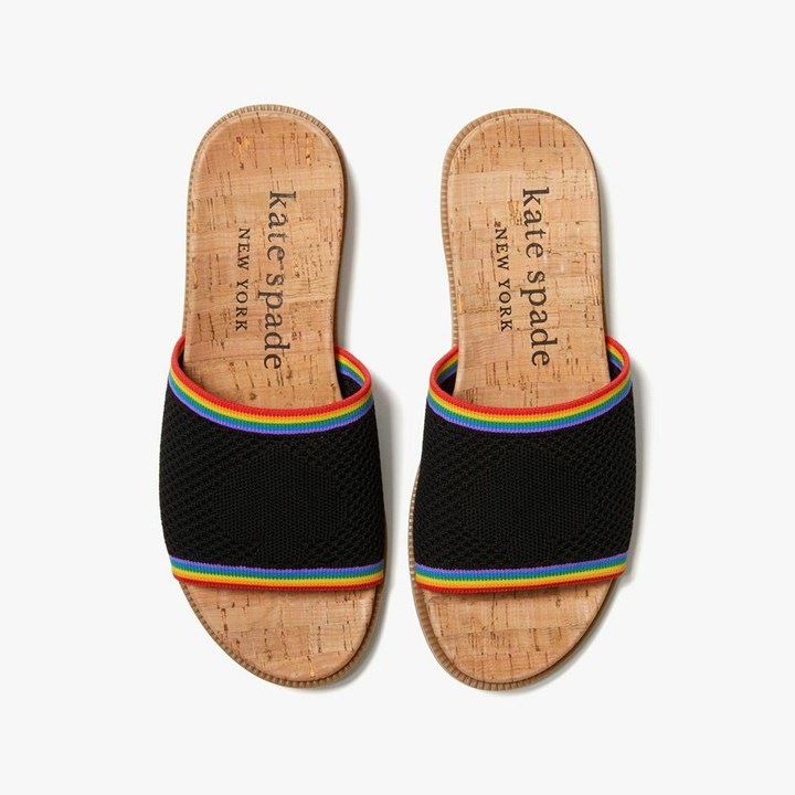 Women's Kate Spade Wren Rainbow Stripe Slides Black Multicolor | IS2856139