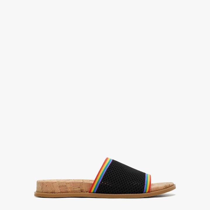 Women\'s Kate Spade Wren Rainbow Stripe Slides Black Multicolor | IS2856139