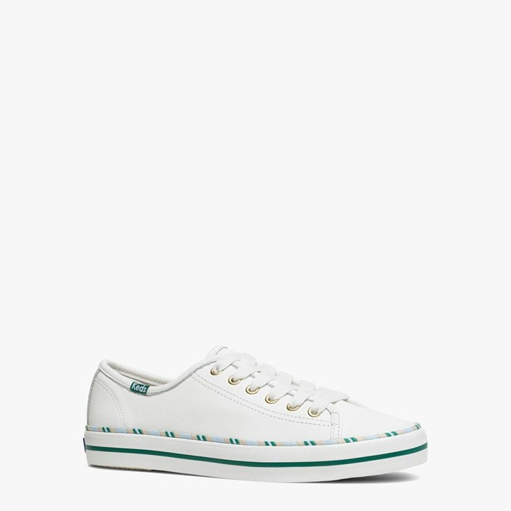 Women's Kate Spade x Keds Kickstart Leather Sport Sneakers White / Blue | LA5963201