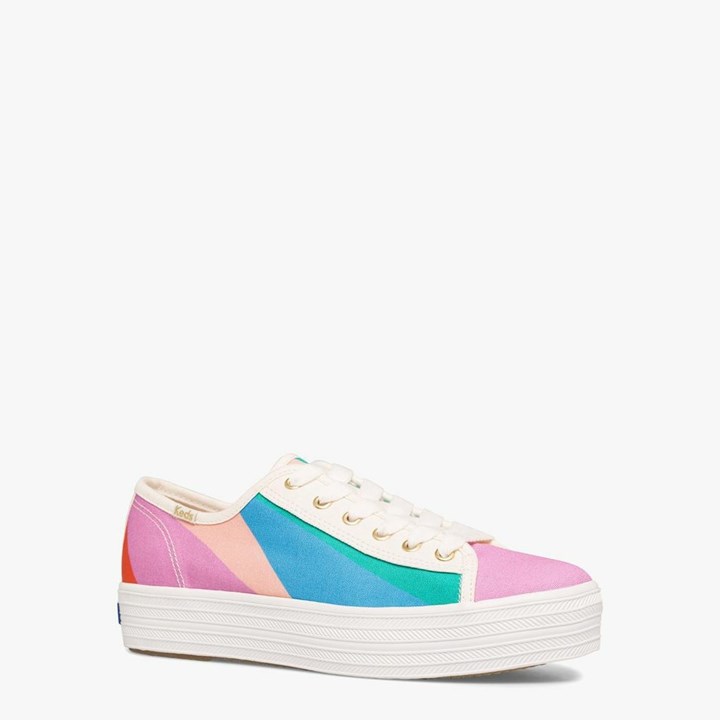 Women's Kate Spade x Keds Triple Kick Multi-Striped Canvas Sneakers Pink / Blue | VW8596340