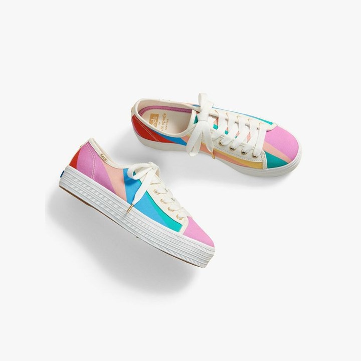 Women's Kate Spade x Keds Triple Kick Multi-Striped Canvas Sneakers Pink / Blue | VW8596340