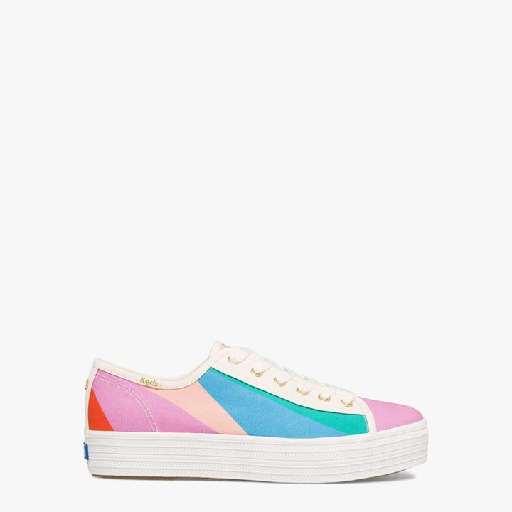 Women\'s Kate Spade x Keds Triple Kick Multi-Striped Canvas Sneakers Pink / Blue | VW8596340