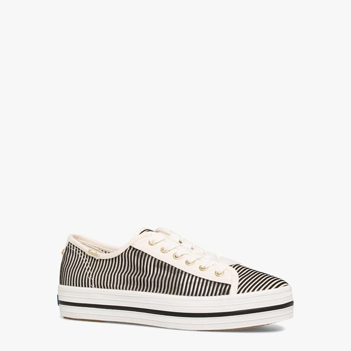 Women's Kate Spade x Keds Triple Kick Striped Mesh Sneakers Black | SI2463975