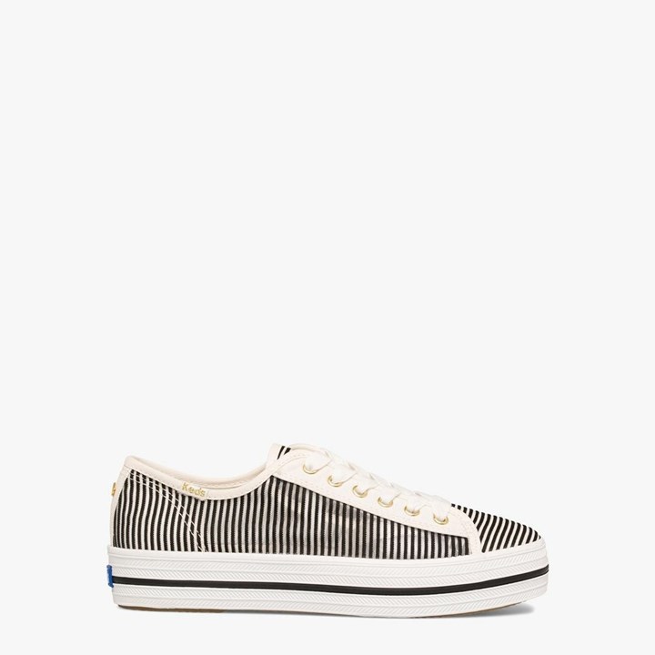 Women\'s Kate Spade x Keds Triple Kick Striped Mesh Sneakers Black | SI2463975