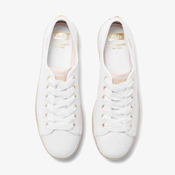 Women's Kate Spade x Keds Triple Kick Woven-Stripe Foxing Sneakers White / Pink | AH7358406